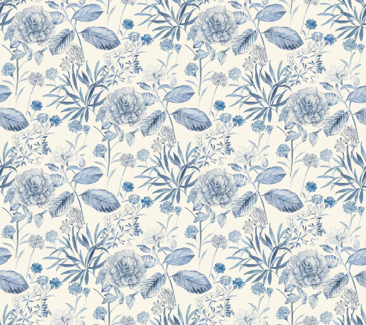 York Midsummer Floral Blue Wallpaper