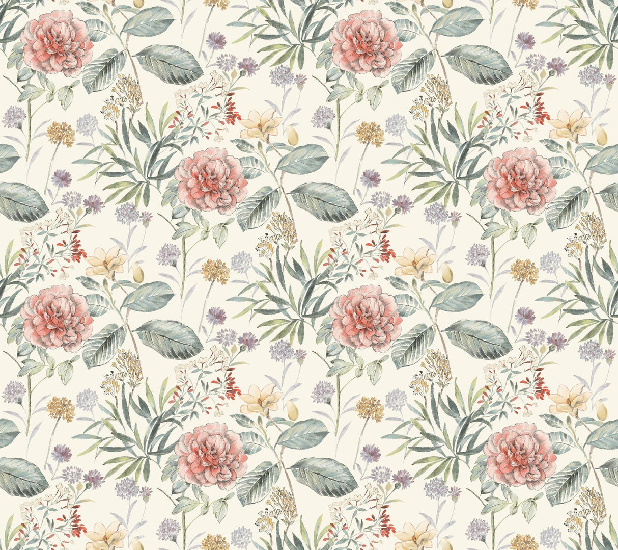 York Midsummer Floral Coral Wallpaper