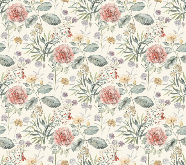 York Midsummer Floral Coral Wallpaper