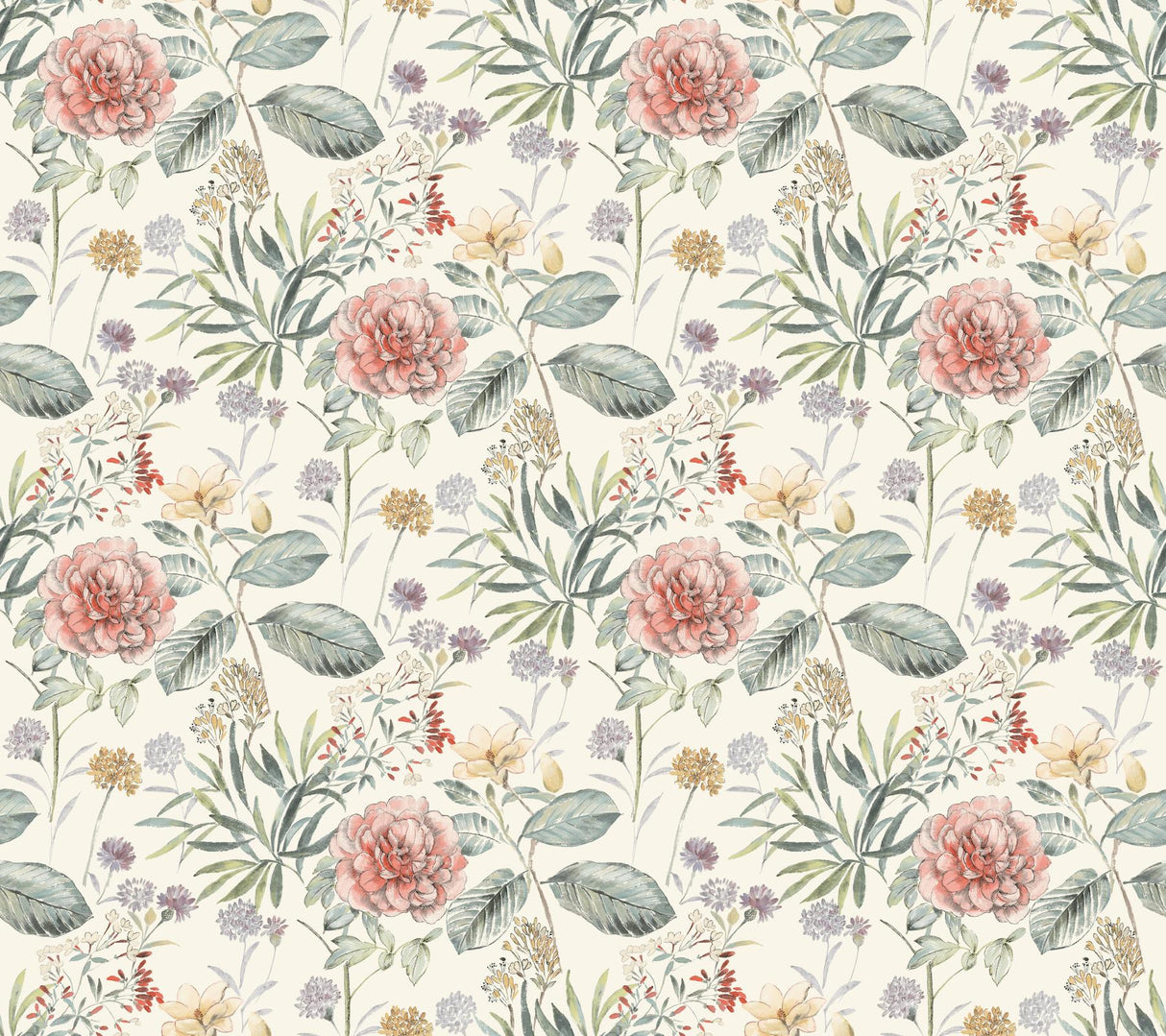 York Midsummer Floral Coral Wallpaper