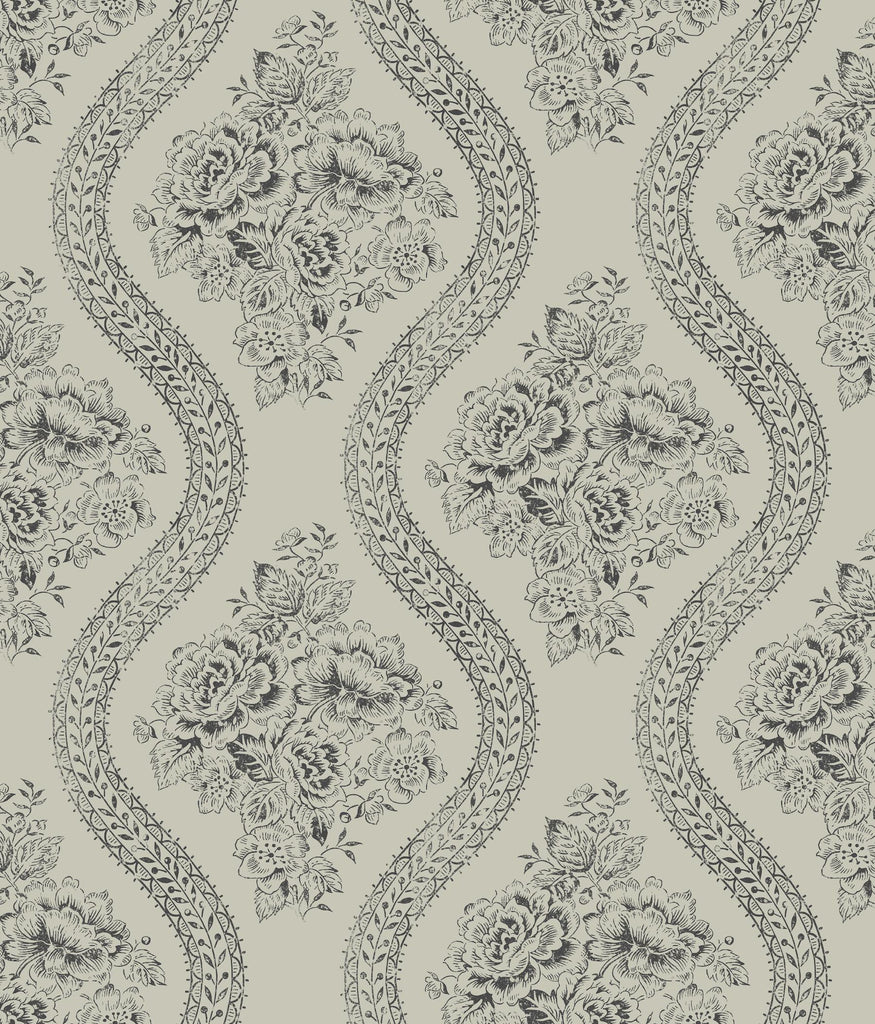 Magnolia Home Coverlet Floral Removable black/gray Wallpaper