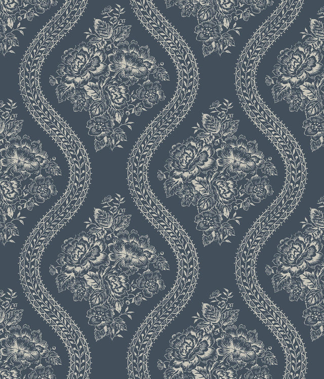 Magnolia Home Coverlet Floral Removable gray/blue Wallpaper