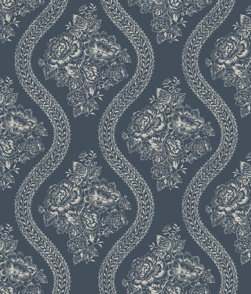Magnolia Home Coverlet Floral Removable gray/blue Wallpaper