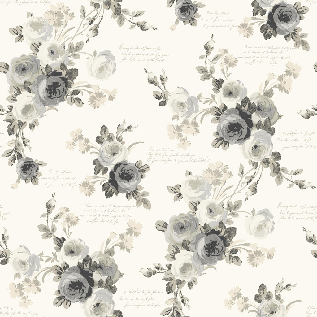 Magnolia Home Heirloom Rose Removable gray/white Wallpaper