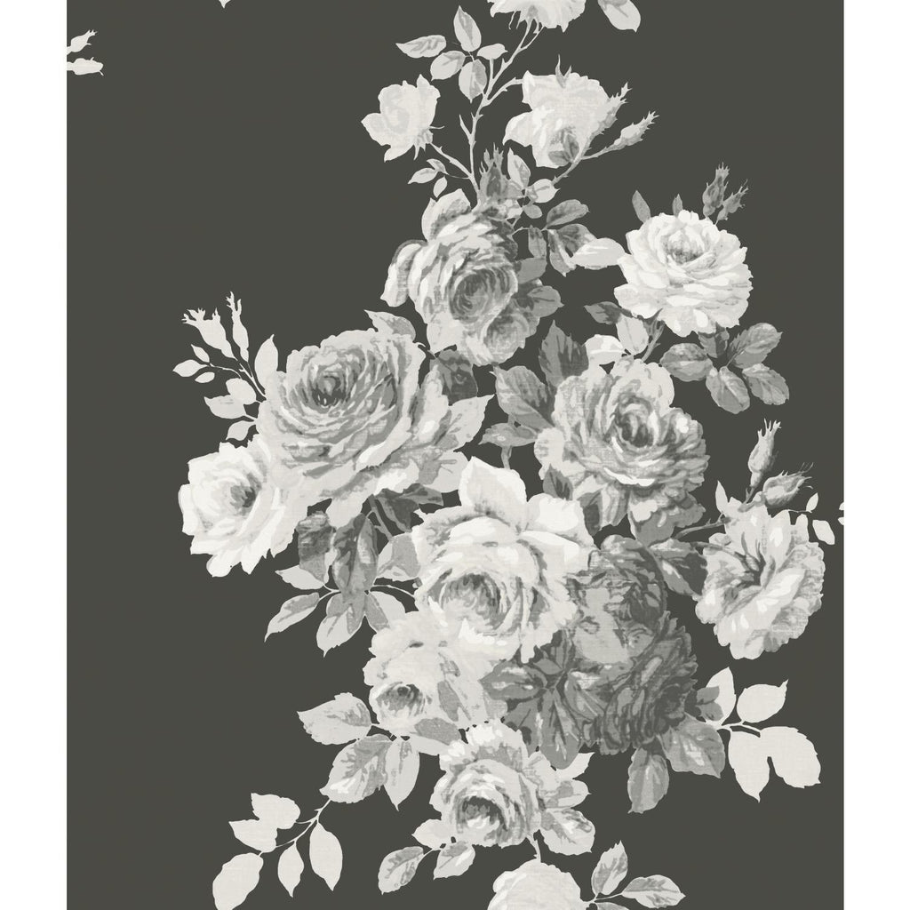 Magnolia Home Tea Rose Black/White on Black Wallpaper