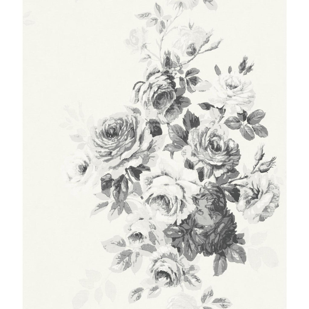 Magnolia Home Tea Rose Black/White on White Wallpaper