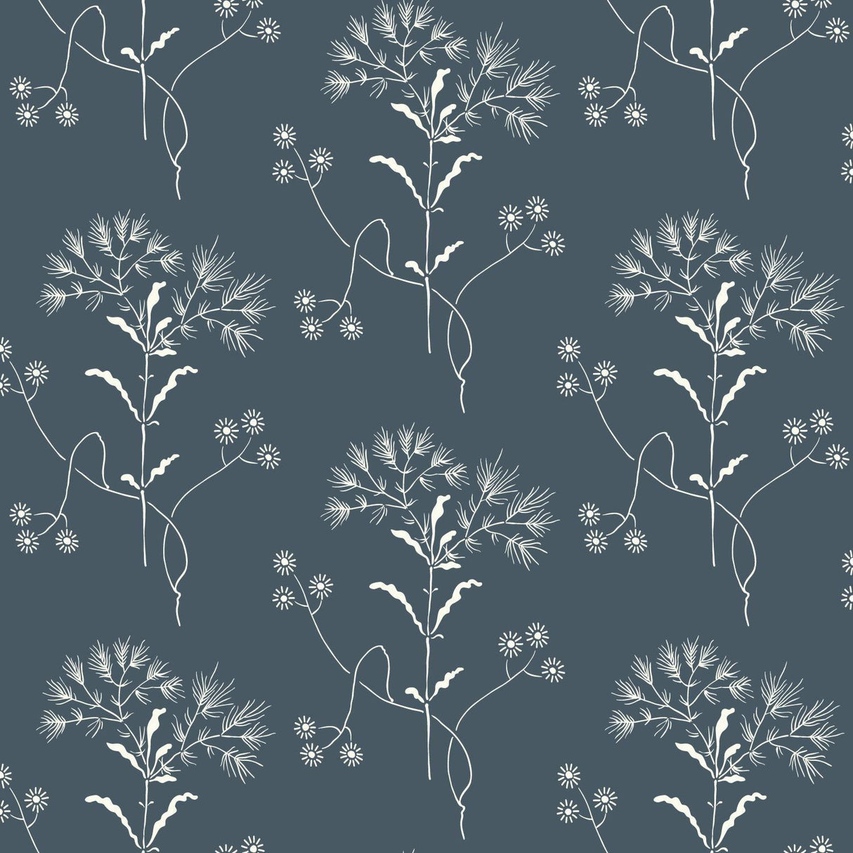 Magnolia Home Wildflower White on Navy Wallpaper