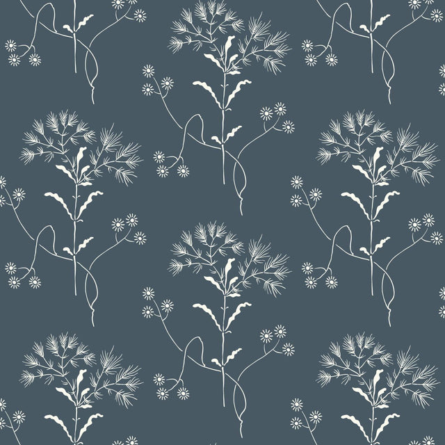 Magnolia Home Wildflower White on Navy Wallpaper