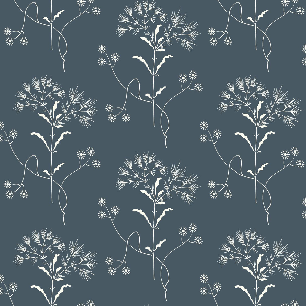 Magnolia Home Wildflower White on Navy Wallpaper
