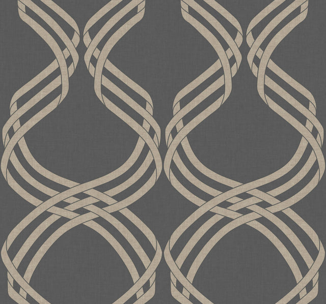 York Dante Ribbon Charcoal/Glint Wallpaper