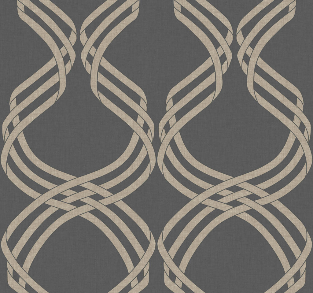 York Dante Ribbon Charcoal/Glint Wallpaper