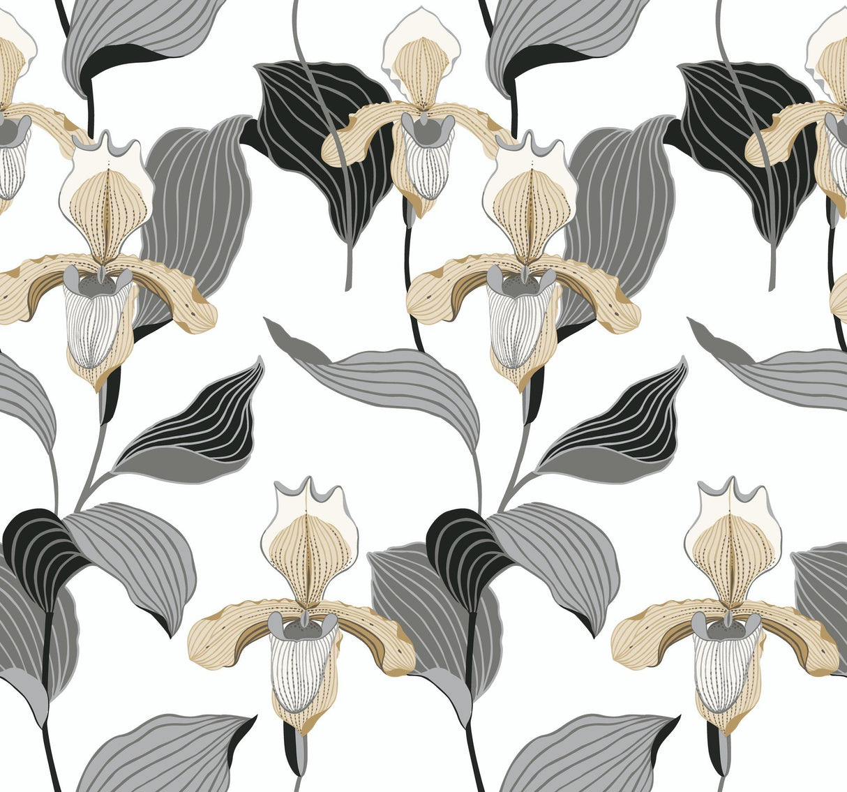 York Lady Slipper Gold/Gray Wallpaper