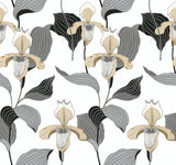 York Lady Slipper Gold/Gray Wallpaper