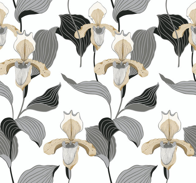 York Lady Slipper Gold/Gray Wallpaper