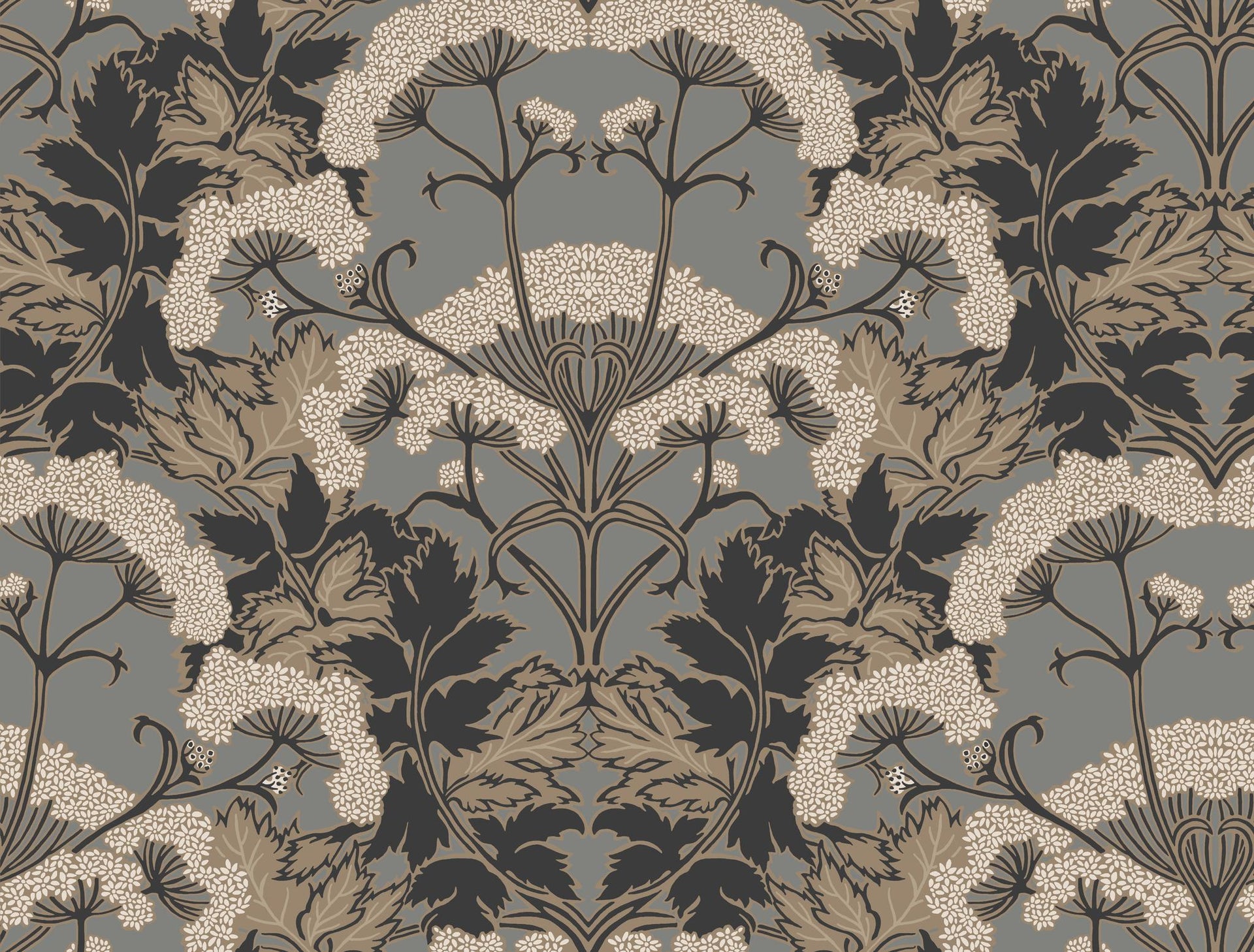 York Wallcoverings Charcoal & Gold Yarrow Nouveau Wallpaper by York