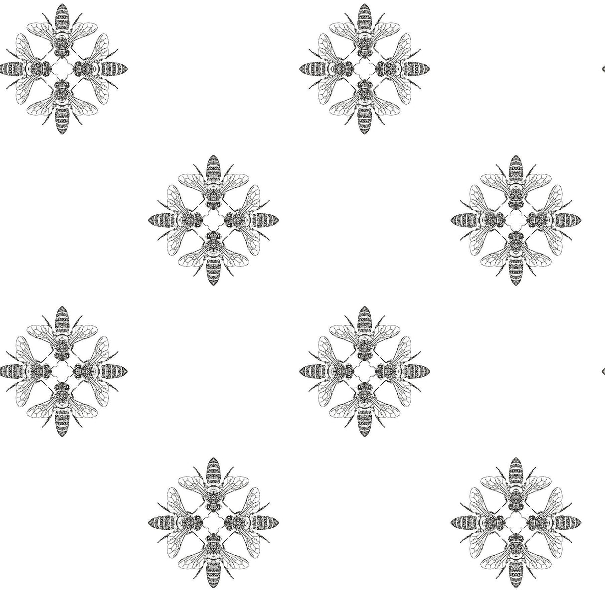 York Honey Bee Black/White Wallpaper