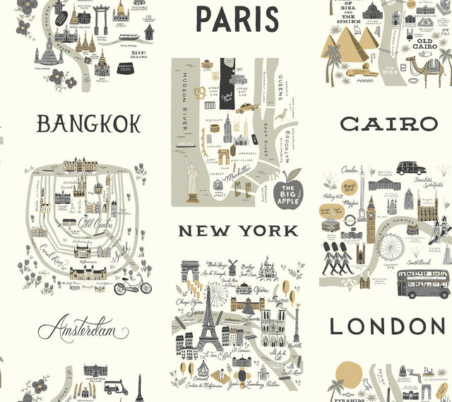 Rifle Paper Co. City Maps Gray/Gold Wallpaper
