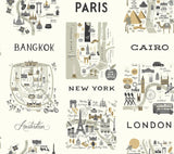 Rifle Paper Co. City Maps Gray/Gold Wallpaper