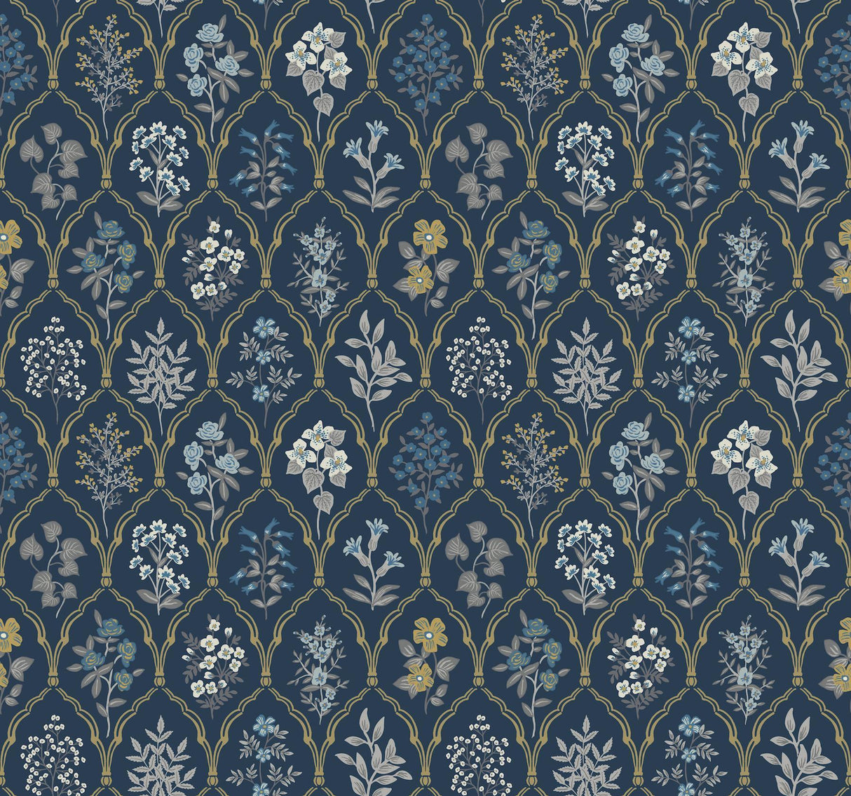 Rifle Paper Co. Hawthorne Navy/Gold Wallpaper