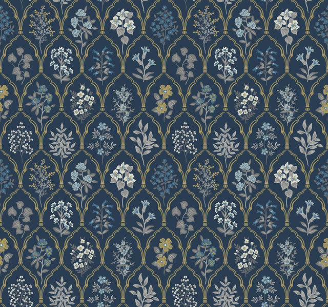 Rifle Paper Co. Hawthorne Navy/Gold Wallpaper
