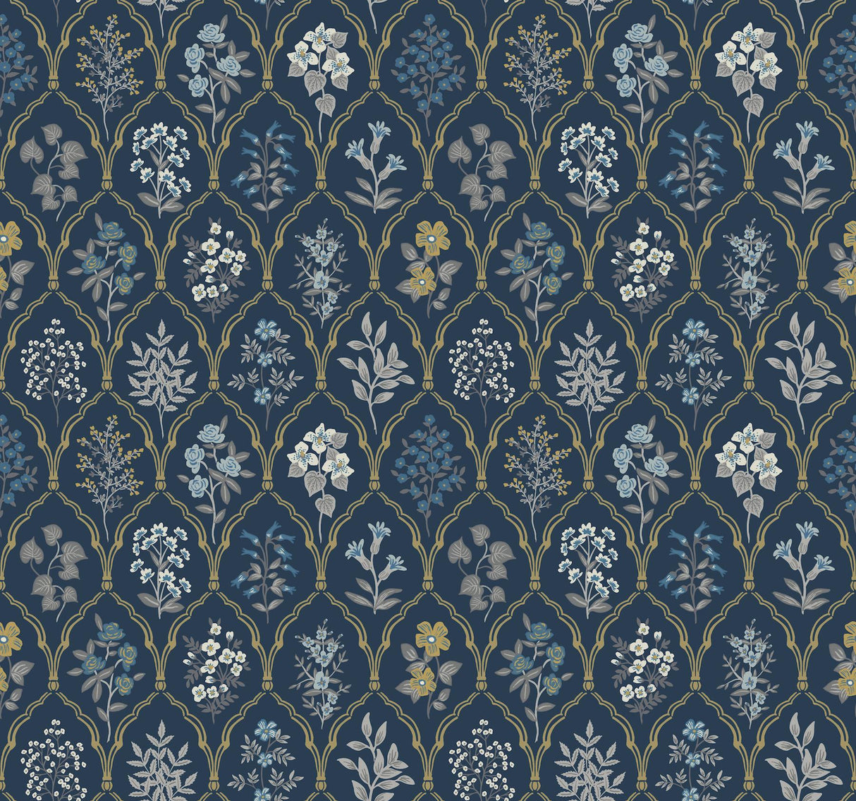 Rifle Paper Co. Hawthorne Navy/Gold Wallpaper