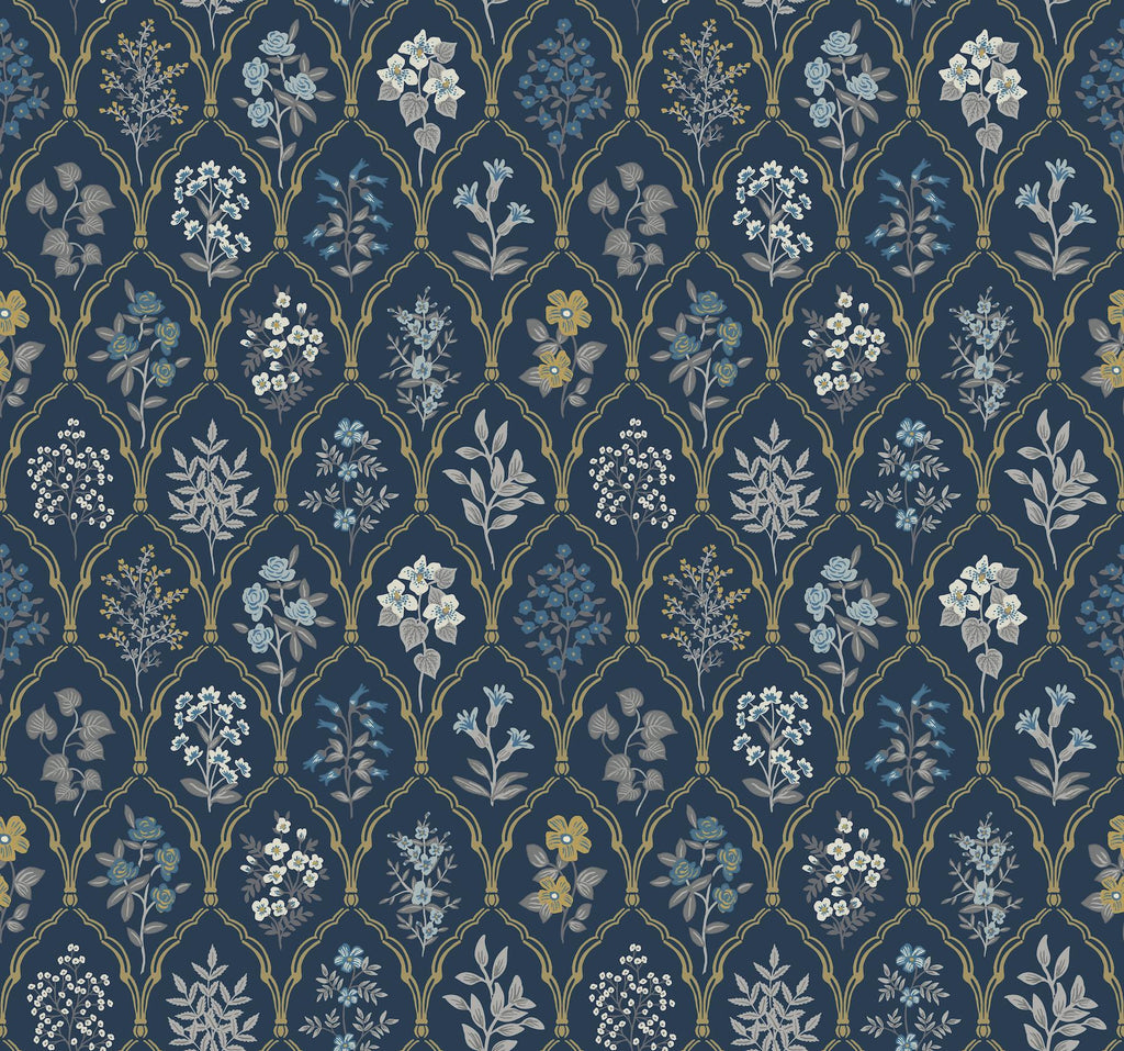 Rifle Paper Co. Hawthorne Navy/Gold Wallpaper