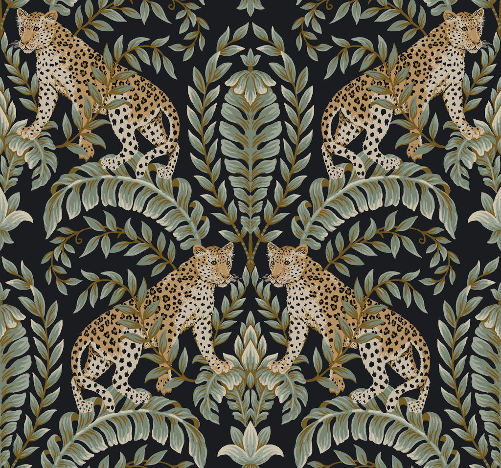 Ronald Redding Designs Jungle Leopard Black/Green Wallpaper