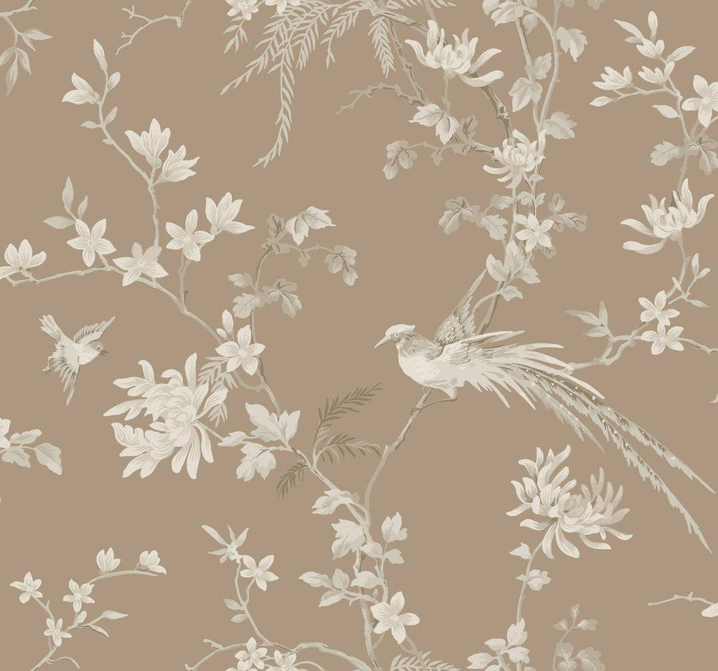 Ronald Redding Designs Bird And Blossom Chinoserie Brown Wallpaper