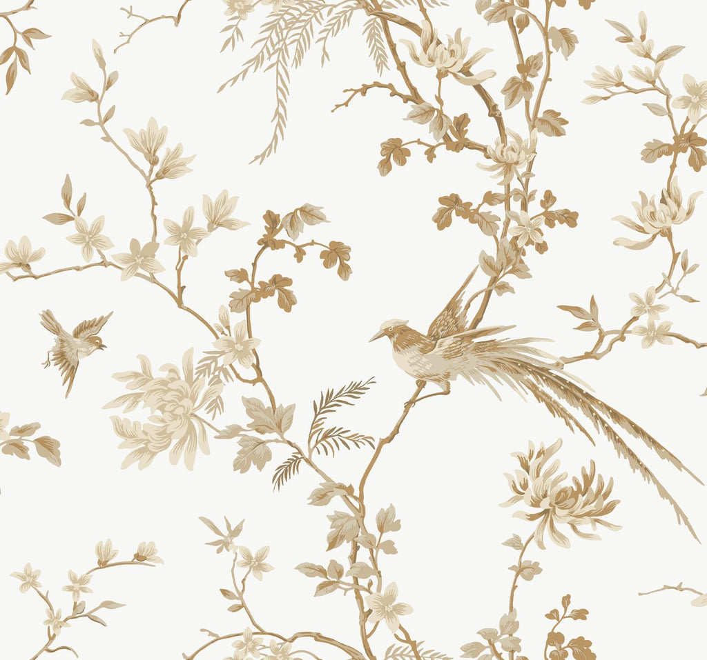 Ronald Redding Designs Bird And Blossom Chinoserie White/Gold Wallpaper