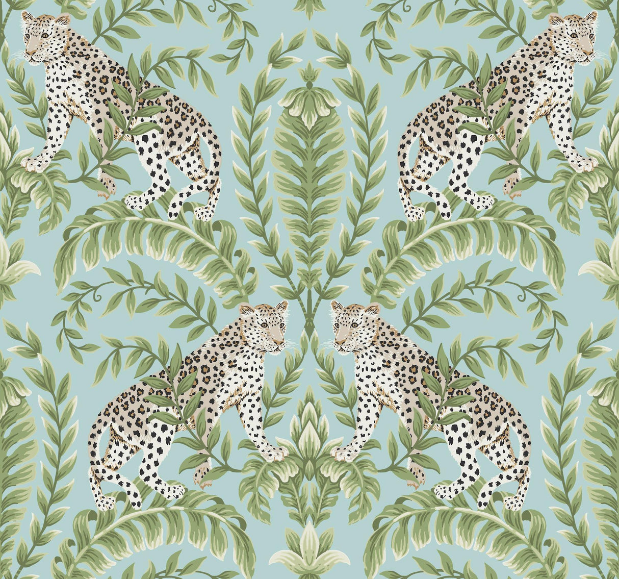 Ronald Redding Designs Jungle Leopard Teal Wallpaper