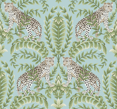 Ronald Redding Designs Jungle Leopard Teal Wallpaper
