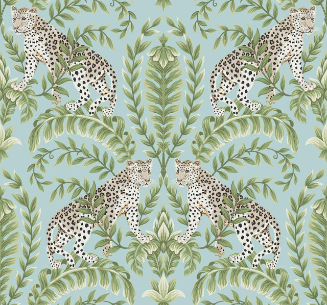 Ronald Redding Designs Jungle Leopard Teal Wallpaper