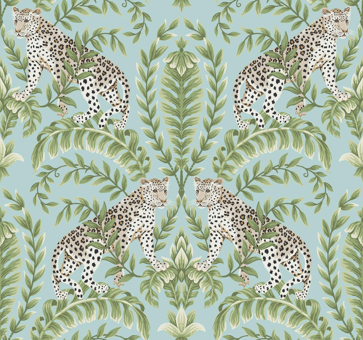 Ronald Redding Designs Jungle Leopard Teal Wallpaper