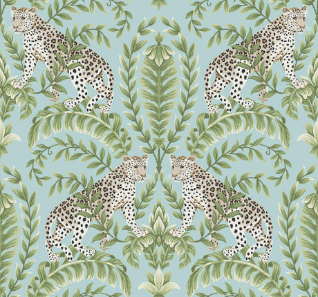 Ronald Redding Designs Jungle Leopard Teal Wallpaper