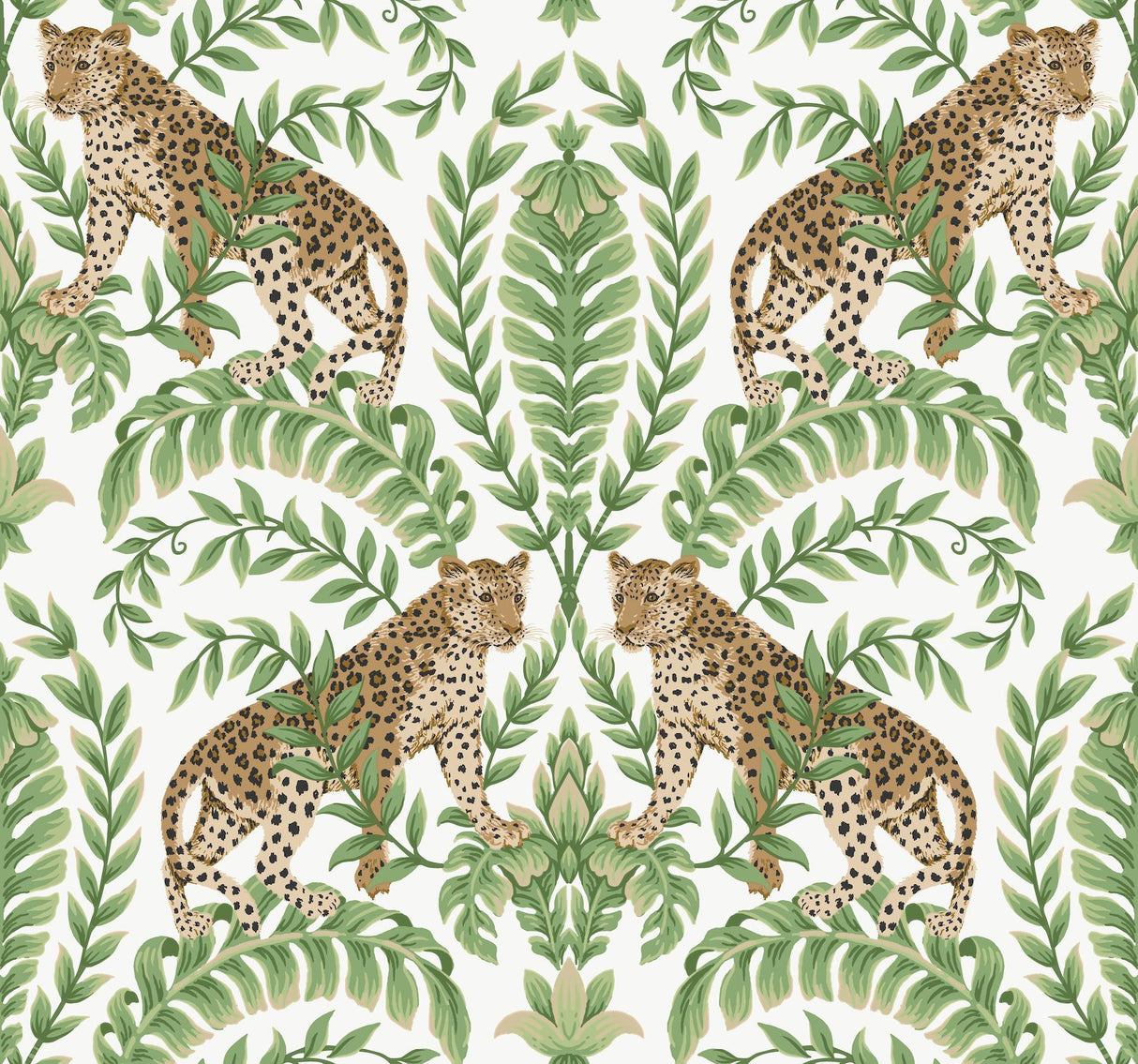 Ronald Redding Designs Jungle Leopard White/Green Wallpaper
