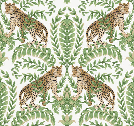 Ronald Redding Designs Jungle Leopard White/Green Wallpaper