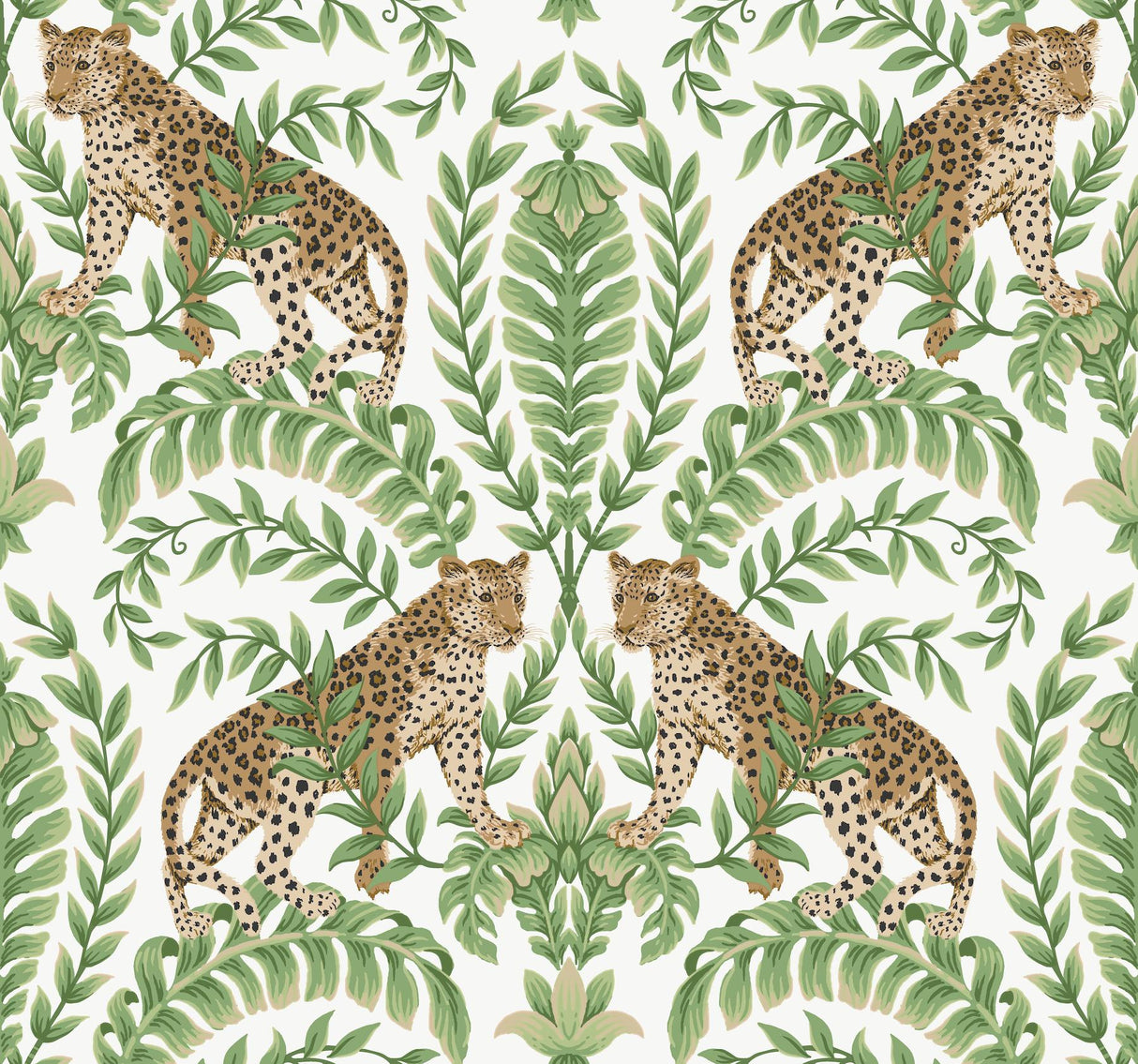 Ronald Redding Designs Jungle Leopard White/Green Wallpaper