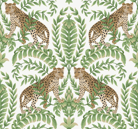 Ronald Redding Designs Jungle Leopard White/Green Wallpaper