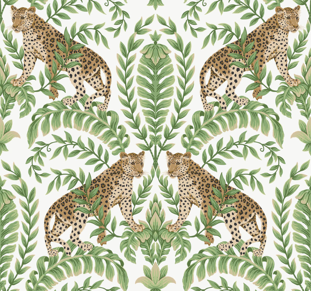 Ronald Redding Designs Jungle Leopard White/Green Wallpaper