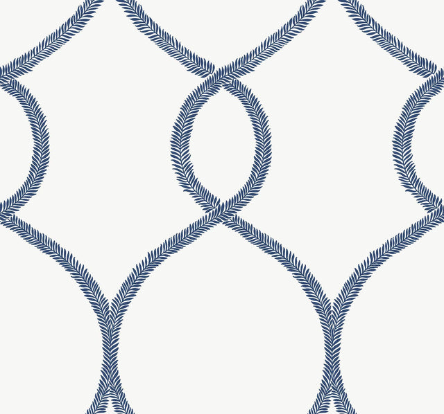 Ronald Redding Designs Laurel Leaf Ogee Navy Wallpaper