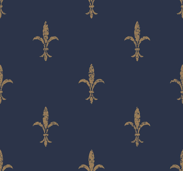 Ronald Redding Designs Fleur De Lis Navy/Gold Wallpaper