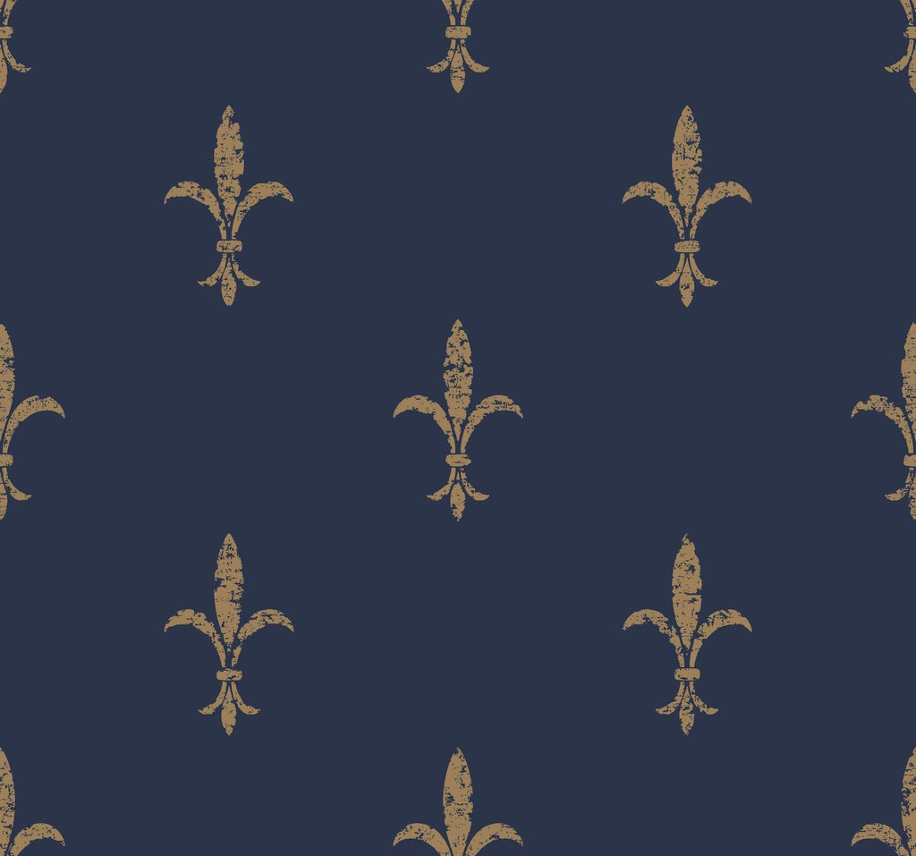 Ronald Redding Designs Fleur De Lis Navy/Gold Wallpaper