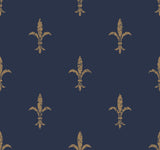 Ronald Redding Designs Fleur De Lis Navy/Gold Wallpaper