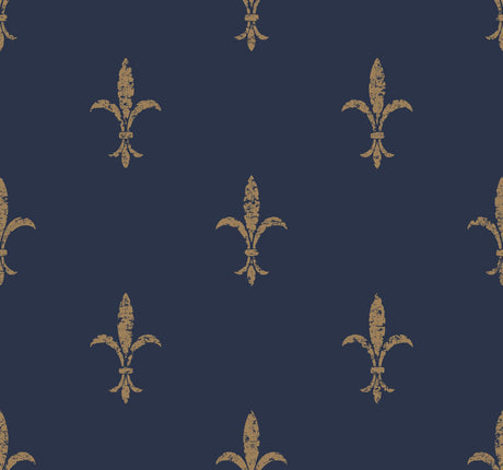 Ronald Redding Designs Fleur De Lis Navy/Gold Wallpaper