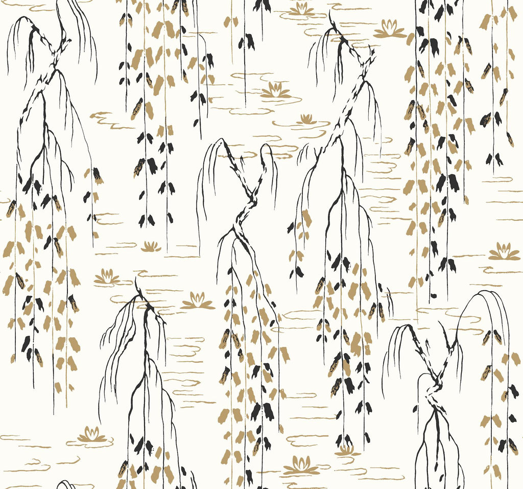 Ronald Redding Designs Willow Branches White/Black/Gold Wallpaper