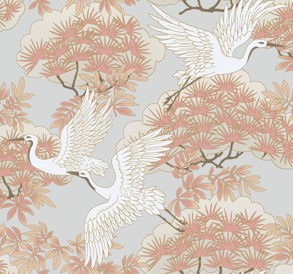 Ronald Redding Designs Sprig & Heron Orange Wallpaper