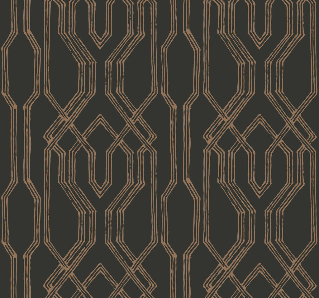 Ronald Redding Designs Oriental Lattice Black/Gold Wallpaper