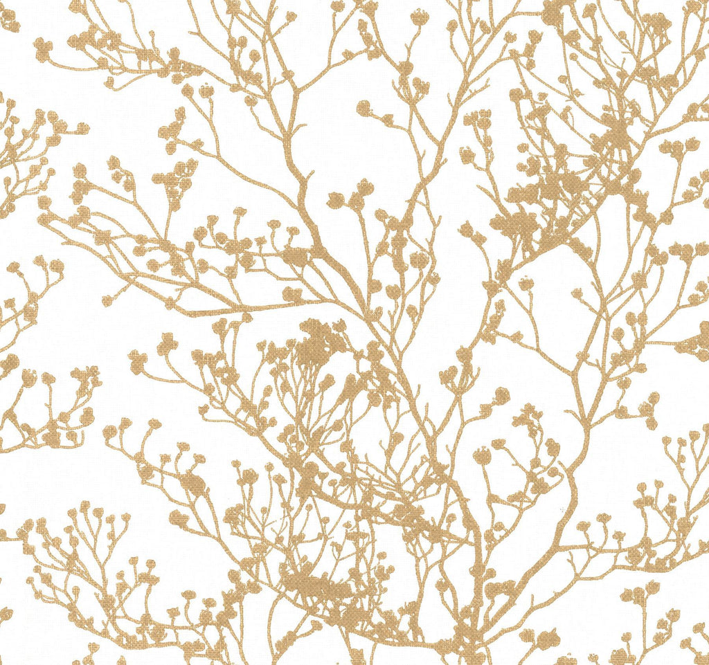 Ronald Redding Designs Budding Branch Silhouette White/Gold Wallpaper