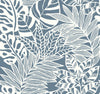 York Jungle Leaves Blue Wallpaper