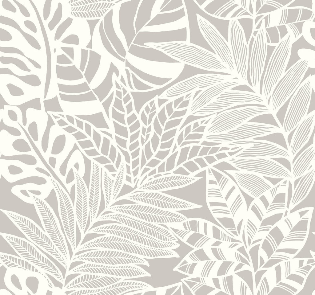 York Jungle Leaves Gray Wallpaper